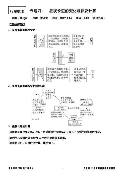 专题四：昼夜长短的变化规律及计算(教师)