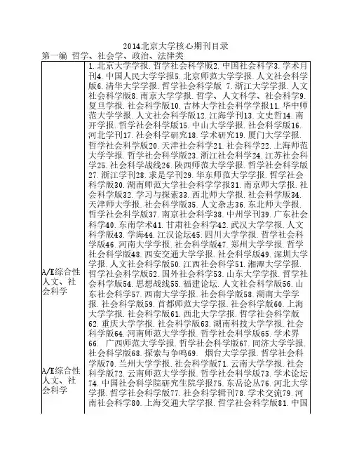 2014中文核心期刊