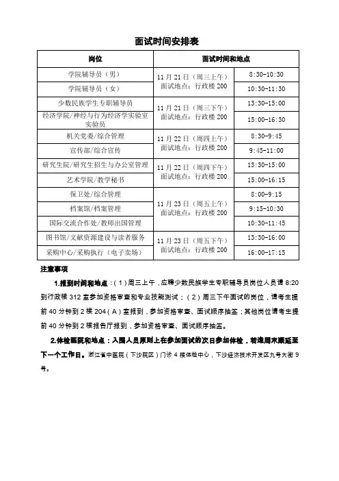面试时间安排表