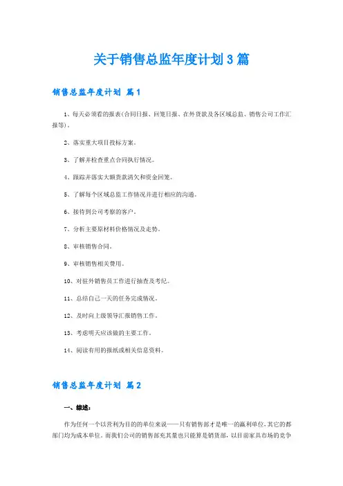 关于销售总监年度计划3篇