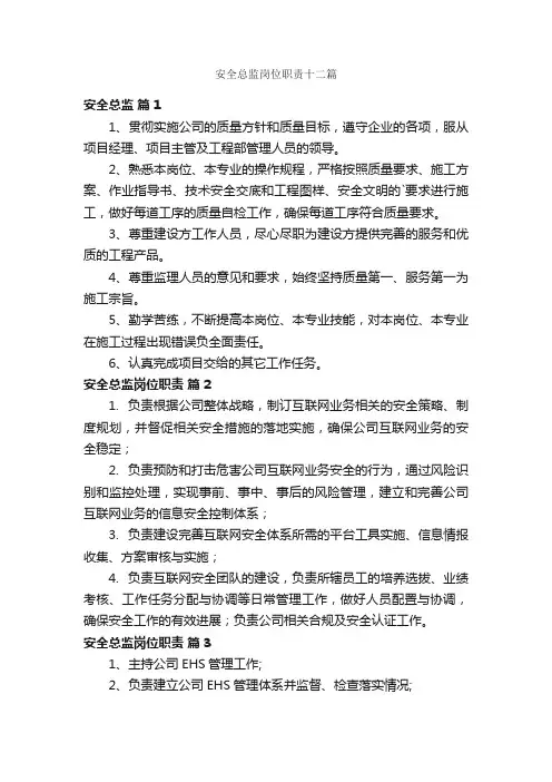 安全总监岗位职责十二篇