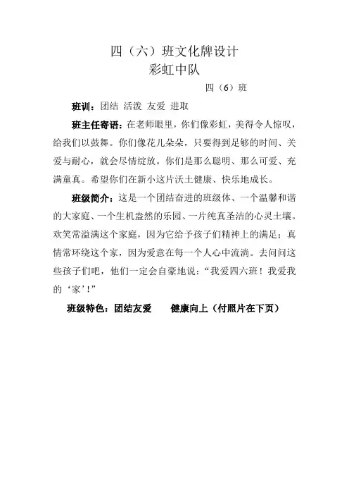 四六班班级文化牌及照片