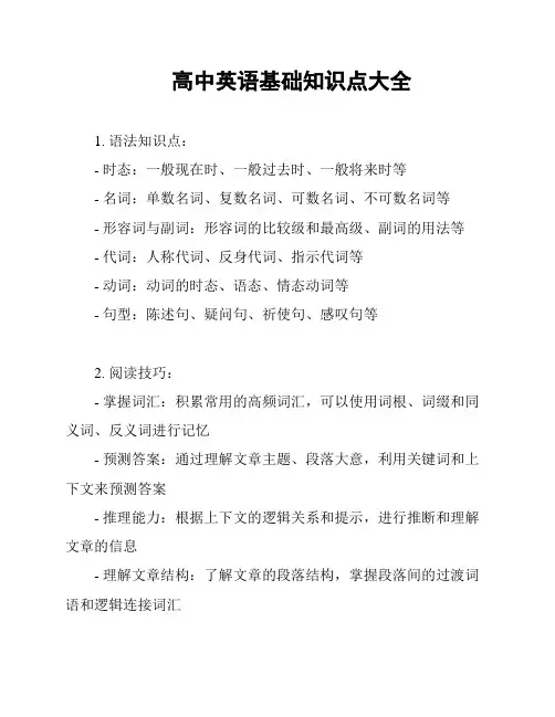 高中英语基础知识点大全