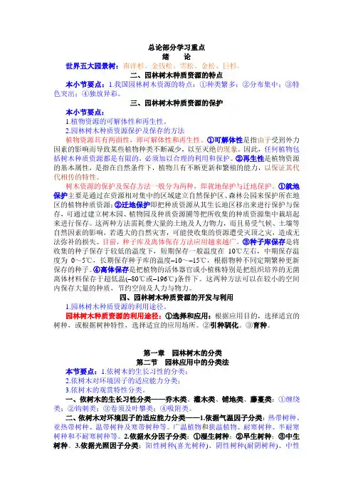 园林树木学总论部分学习重点
