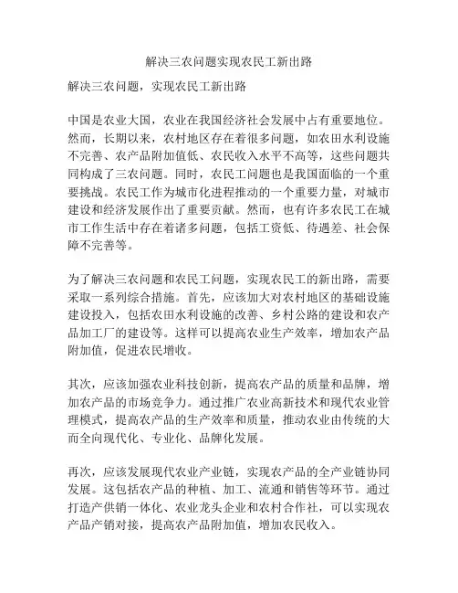 解决三农问题实现农民工新出路