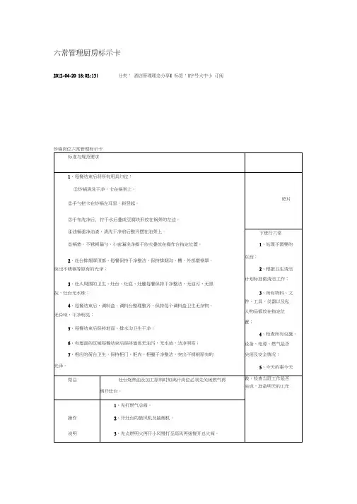 六常管理厨房标示卡