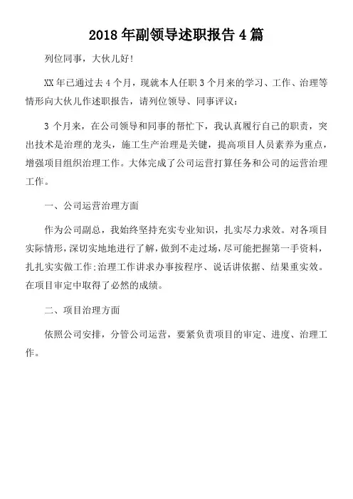 2018年副领导述职报告4篇