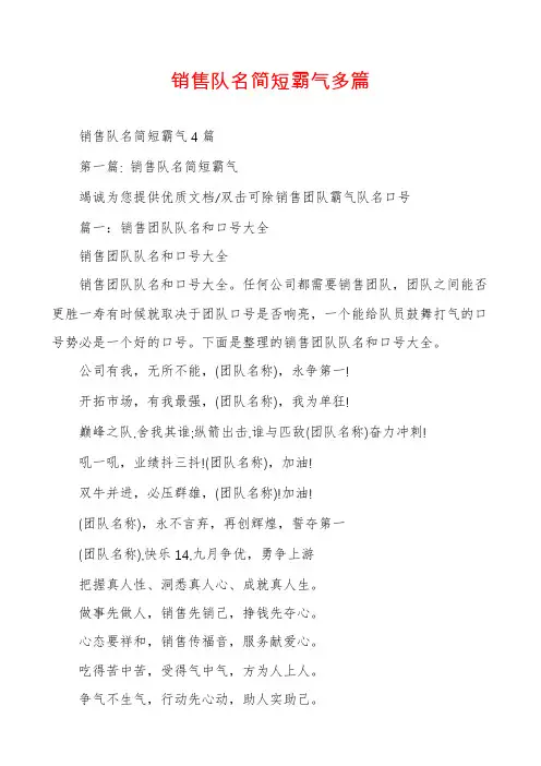 销售队名简短霸气多篇
