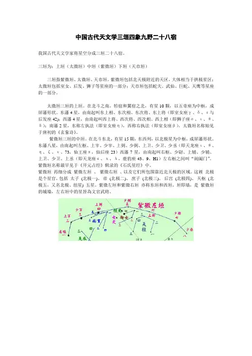 中国古代天文学三垣四象九野二十八宿