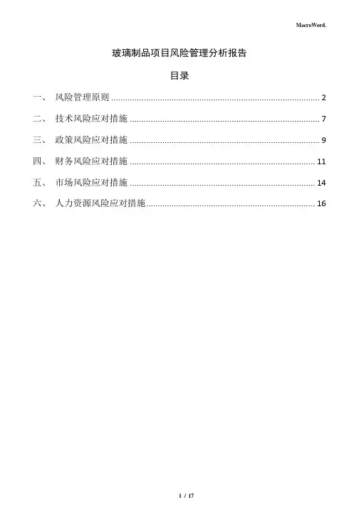 玻璃制品项目风险管理分析报告(仅供参考)
