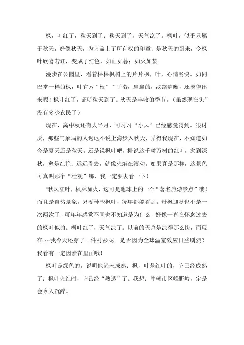 仿写枫叶红了的作文300字
