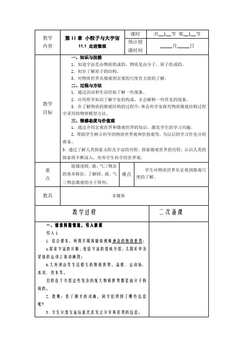 新沪科版八年级物理全一册《十一章 小粒子与大宇宙  第一节 走进微观》教案_17