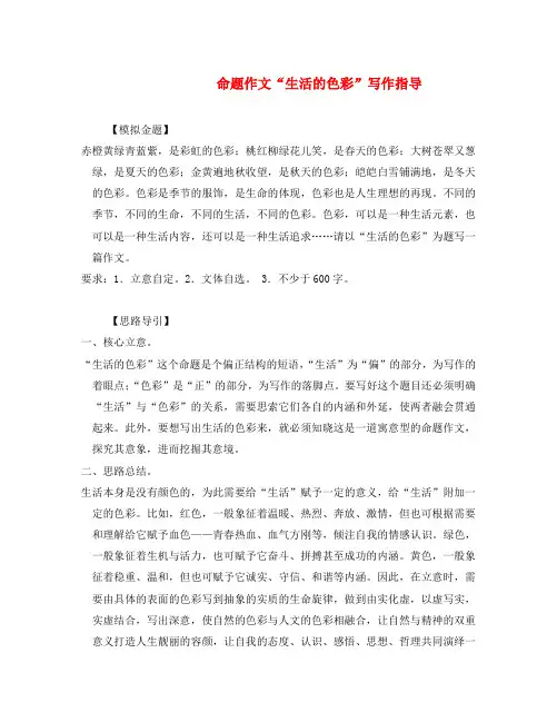2020年中考语文 命题作文＂生活的色彩＂写作指导(通用)