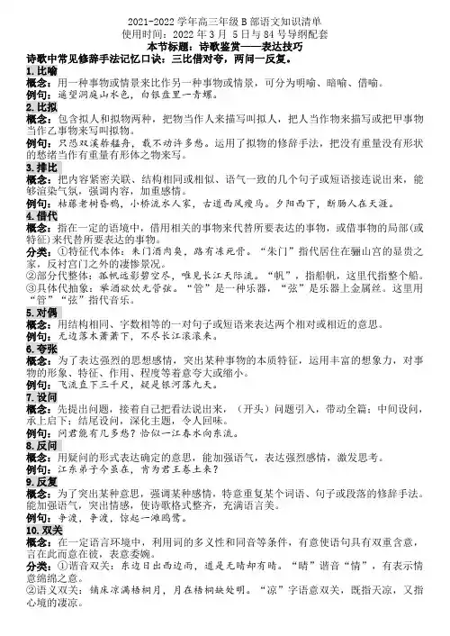 诗歌鉴赏表现手法(一)知识清单