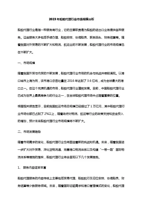 2023年船舶代理行业市场规模分析