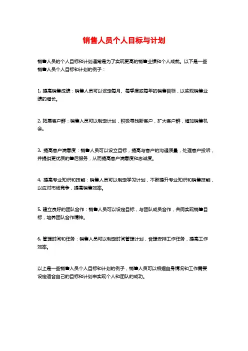销售人员个人目标与计划
