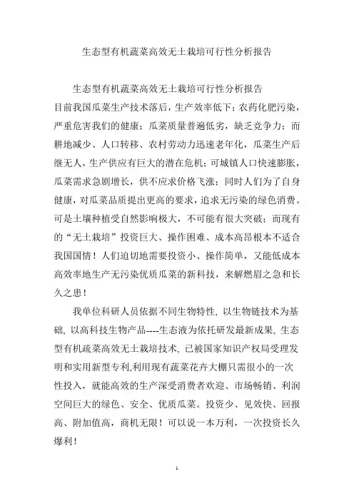 精编生态有机蔬菜无土栽培技术项目可行性分析报告模板范本