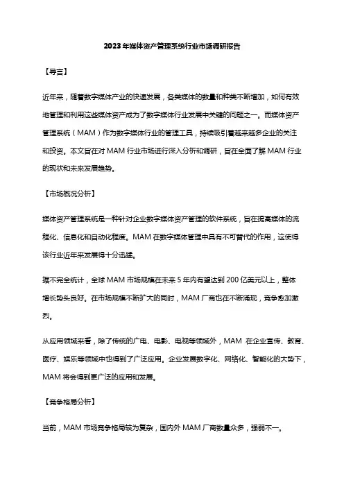 2023年媒体资产管理系统行业市场调研报告