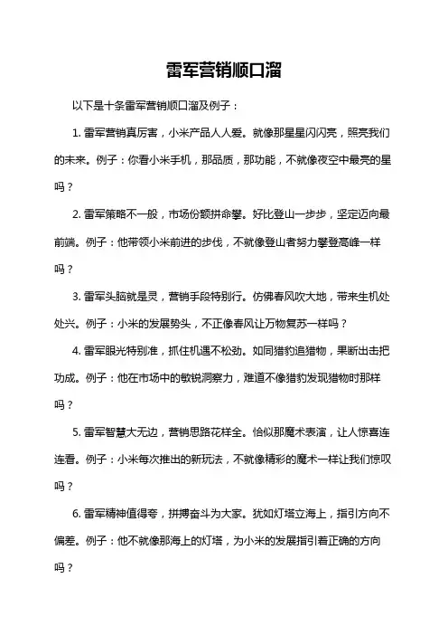 雷军营销顺口溜