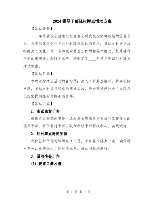 2024领导干部驻村蹲点活动方案