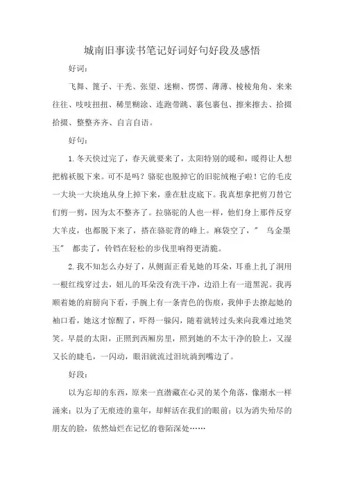 城南旧事读书笔记好词好句好段及感悟
