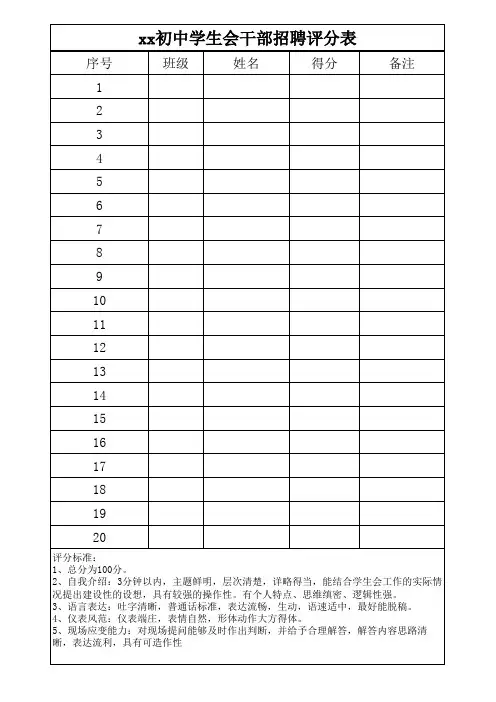 学生会招聘评分表