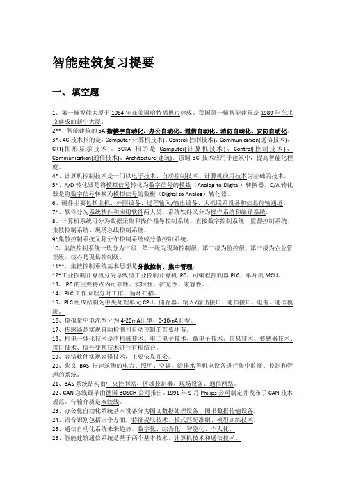 中南大学智能建筑复习提要(考试重点都在里边哦)