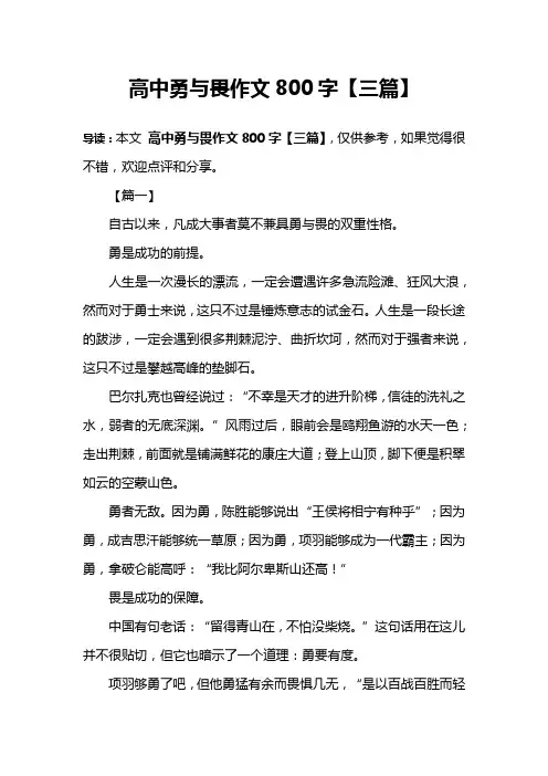 高中勇与畏作文800字【三篇】