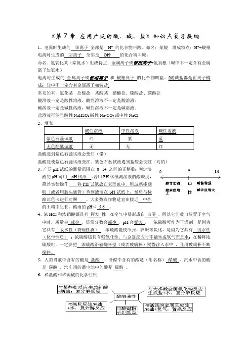《第7章 应用广泛的酸、碱、盐》知识点复习提纲-沪教版化学九年级下册