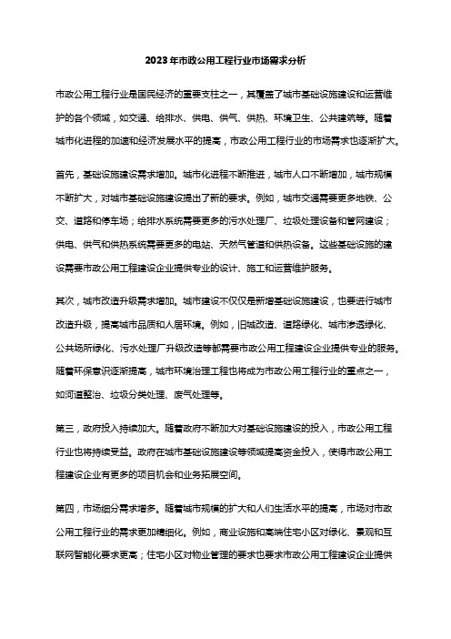 2023年市政公用工程行业市场需求分析