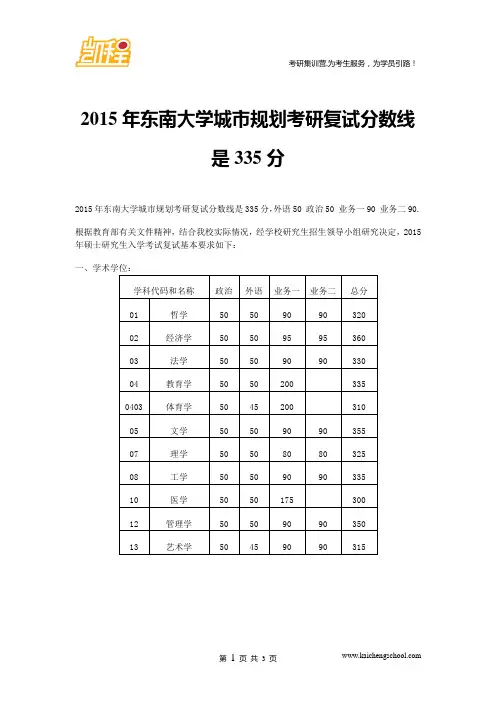 2015年东南大学城市规划考研复试分数线是335分