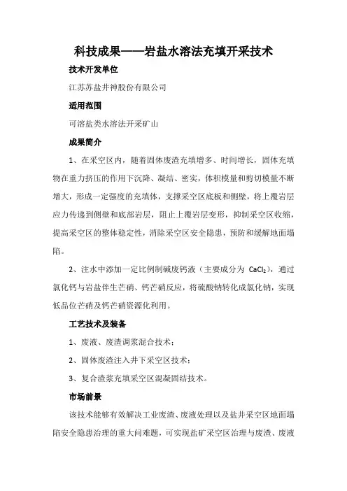科技成果——岩盐水溶法充填开采技术