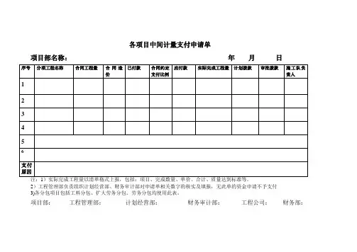 各项目中间计量支付申请单