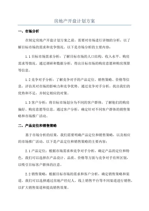 房地产开盘计划方案