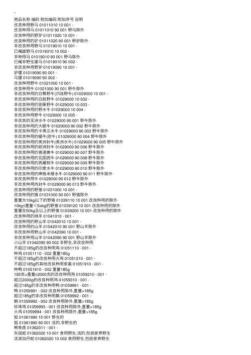商品归类代码说明（第一章）