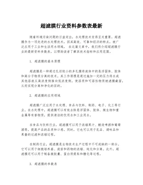 超滤膜行业资料参数表最新