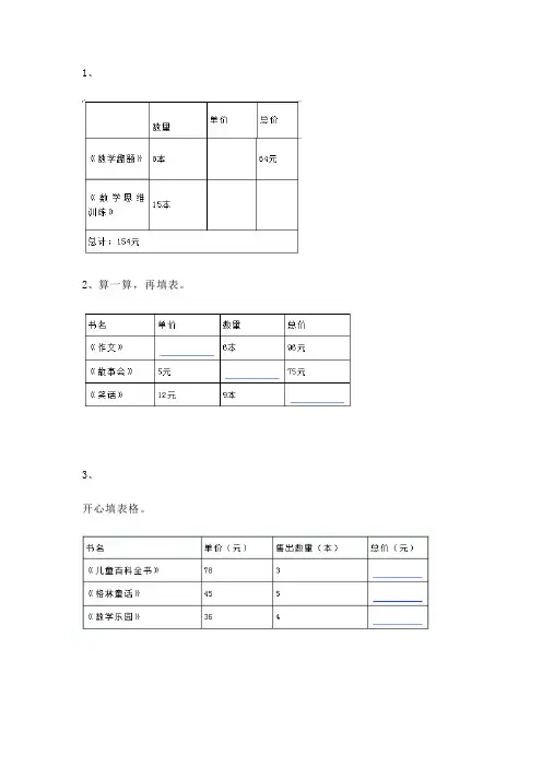 【沪教版五年制】小学数学三年级上册一课一练-单价、数量、总价