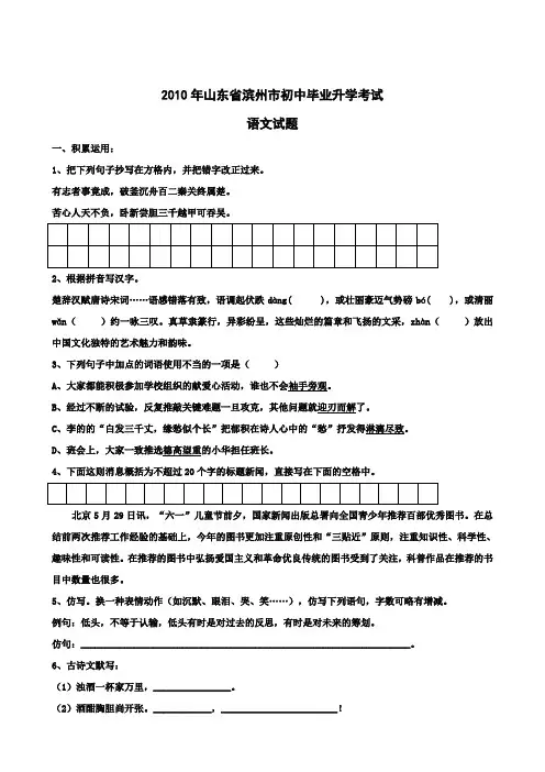 山东省滨州市中考《语文》试题及答案
