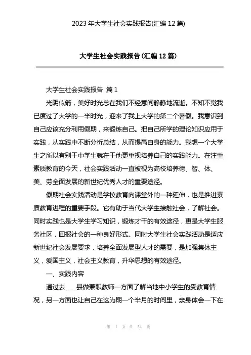 2023年大学生社会实践报告(汇编12篇)