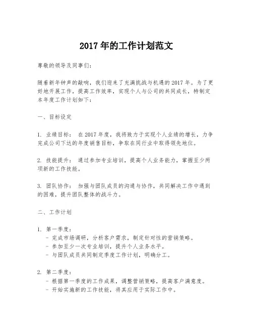 2017年的工作计划范文