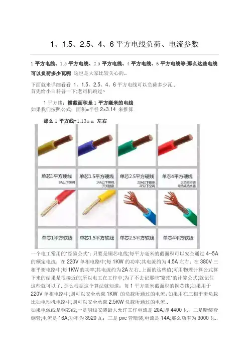 平方电线负荷电流参数