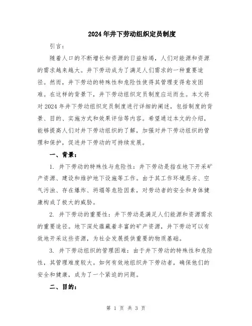 2024年井下劳动组织定员制度