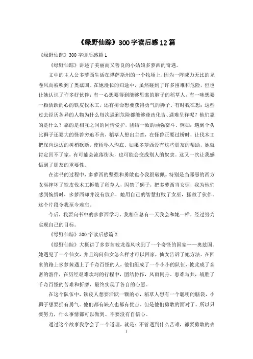 《绿野仙踪》300字读后感12篇
