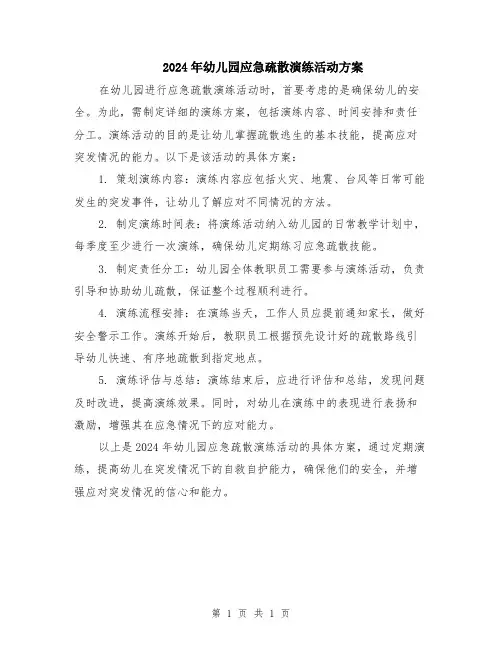 2024年幼儿园应急疏散演练活动方案