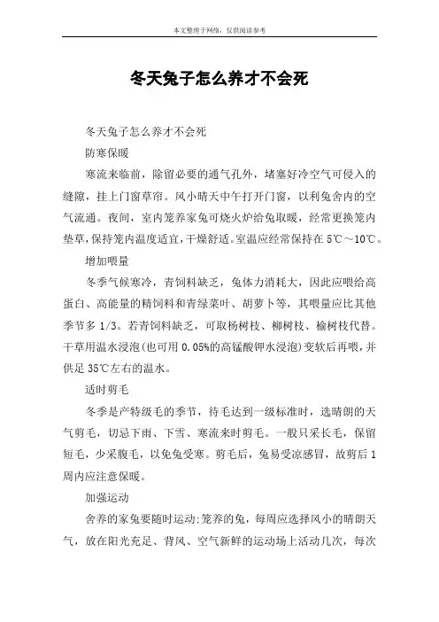 冬天兔子怎么养才不会死