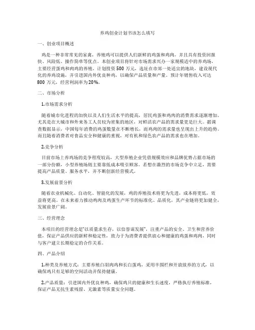 养鸡创业计划书该怎么填写