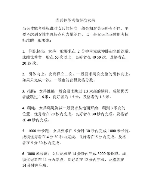 当兵体能考核标准女兵