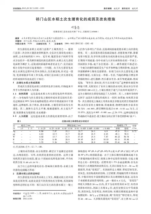 祁门山区水稻土次生潜育化的成因及改良措施