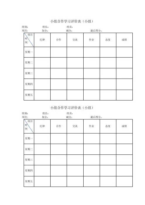 小组合作学习评价表(小组)