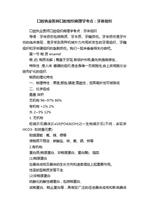口腔执业医师口腔组织病理学考点：牙体组织